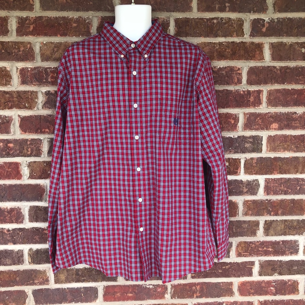 Men’s Chaps Red Checked Button Down Long Sleeve Top Size XL